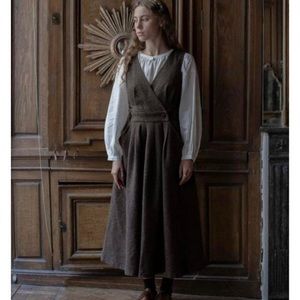 Voriagh 100% wool brown tweed overall dress